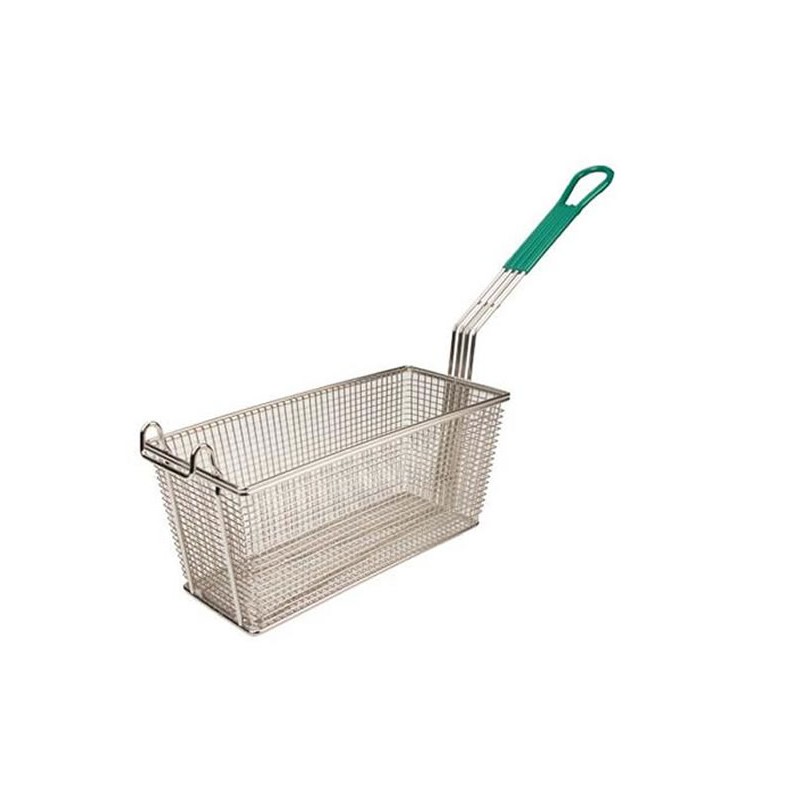 Panier à frites 337x146x146 mm étamé avec poignée verte Panier à frites 337x146x146 mm étamé avec poignée verte