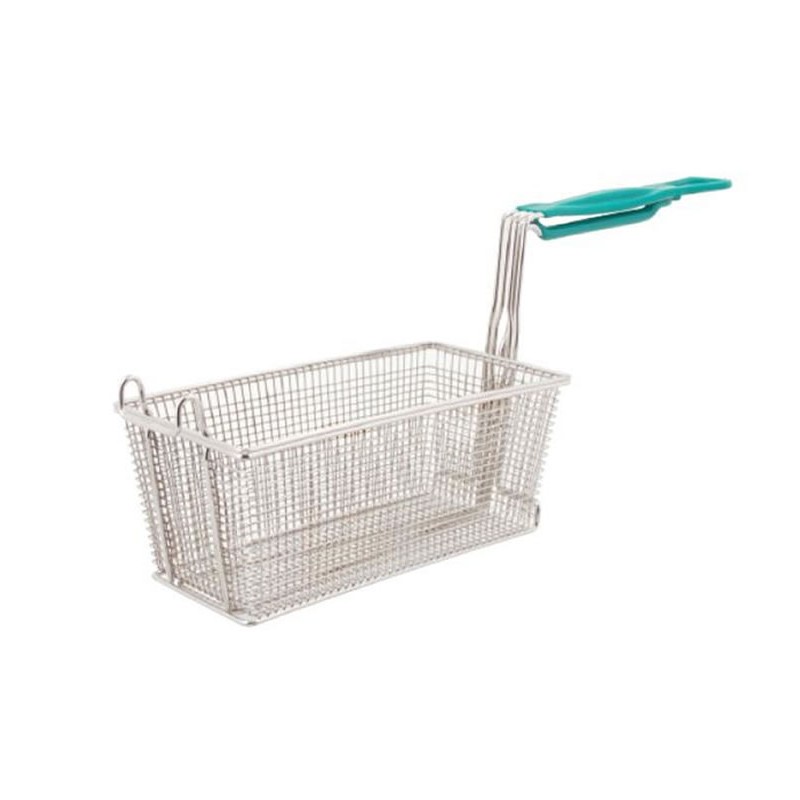 Panier à frites 327x165x137 mm étamé avec poignée verte droite Panier à frites 327x165x137 mm étamé avec poignée verte droite
