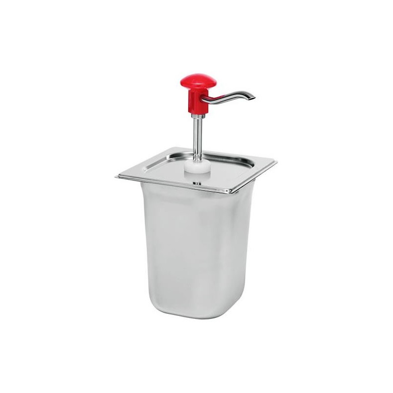 Pompe à sauce gastronorme en inox avec récipient 2.5 litres Pompe à sauce gastronorme en inox avec récipient 2.5 litres