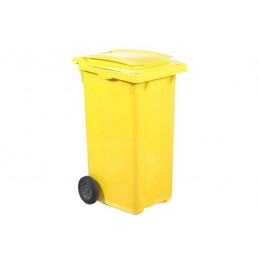Conteneur à déchets sur roues 240 litres couleur jaune.