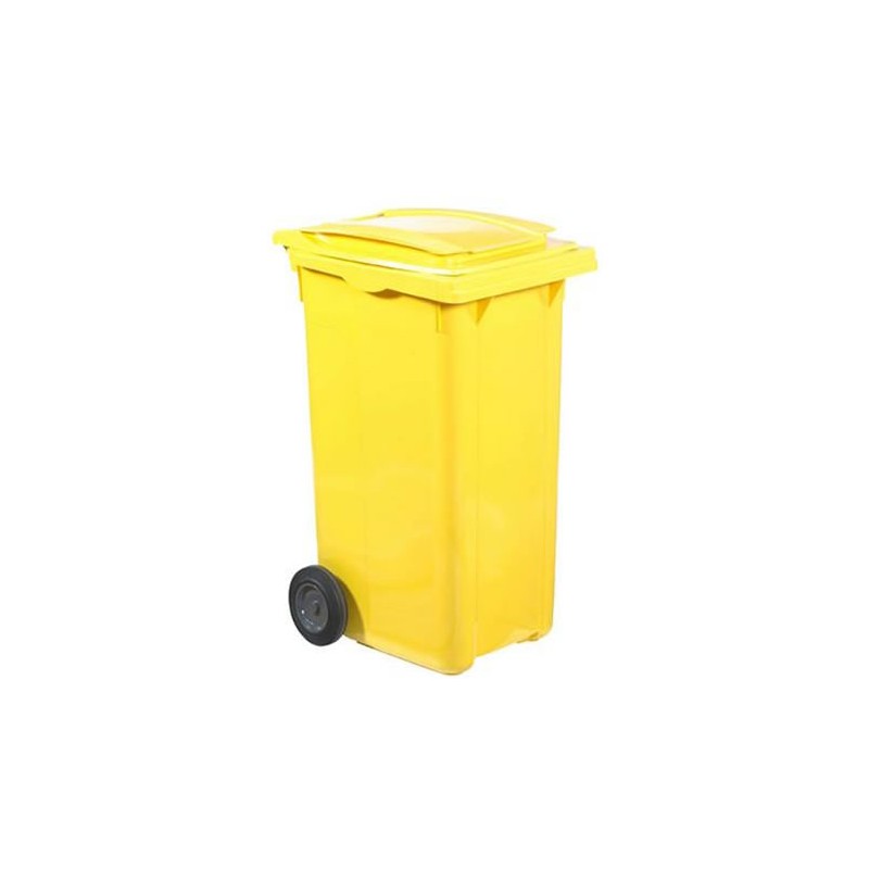 Conteneur à déchets sur roues 240 litres couleur jaune.