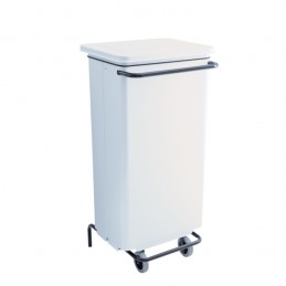 Conteneur mobile acier 110 litres à pédale de couleur blanche.