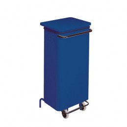 Conteneur mobile acier 110 litres à pédale de couleur bleue.