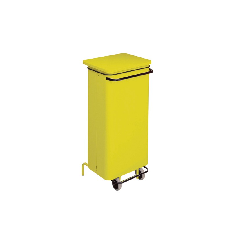 Conteneur mobile acier 110 litres à pédale de couleur jaune