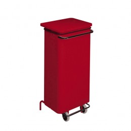 Conteneur mobile acier 110 litres à pédale de couleur rouge.