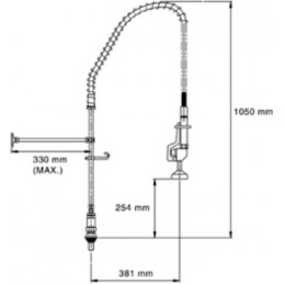 Douchette de prélavage 2 entrées pour montage sur table sans robinet intermédiaire : dimensions et encombrement.