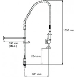 Douchette de prélavage avec montage sur table sans robinet : plan et dimensions