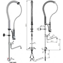 Douchette standard monotrou montage sur table avec robinet intermédiaire : dimensions