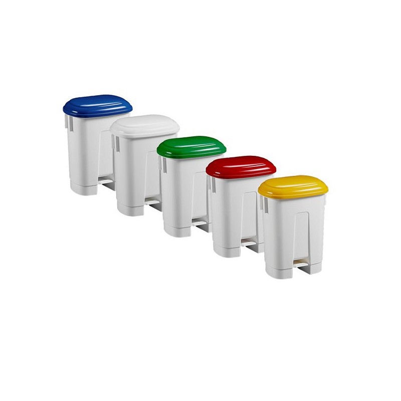 Poubelle 60 litres à pédale avec couvercles de couleurs différentes pour le tri sélectif.