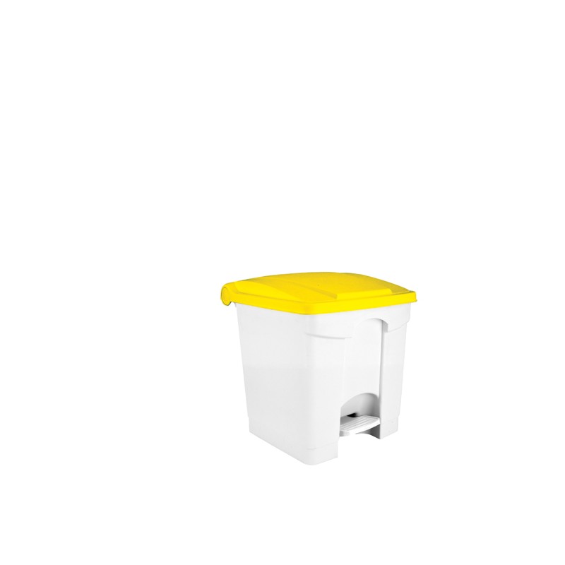 Conteneur à pédale de 30 litres couvercle jaune.