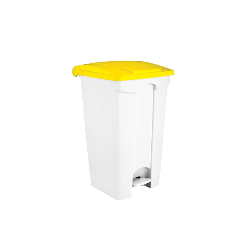 Conteneur à pédale de 90 litres couvercle jaune.