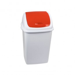 Poubelle 50 litres avec trappe basculante de couleur rouge.