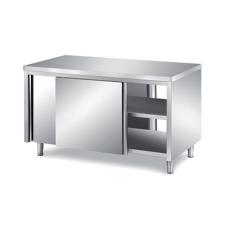 Meuble bas 700 mm inox ferritique traversant avec portes coulissantes