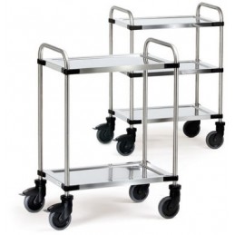 Chariot inox 3 plateaux avec tube en chrome-nickel-acier