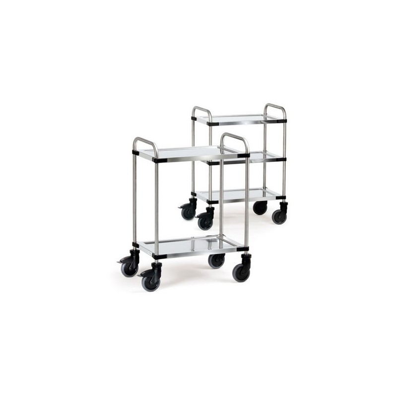 Chariot inox 3 plateaux avec tube en chrome-nickel-acier