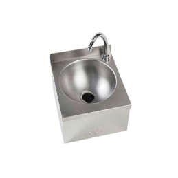 Lave-main en inox avec cuve ronde de 250 mm sans dos avec bouchon.