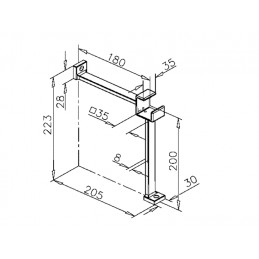 Support de repose-pied carré inox 35x35 mm : schéma et dimensions