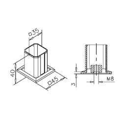 Rosace manchon 35 x 35 mm en inox