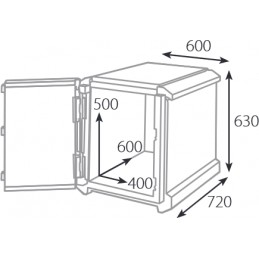 Conteneur isotherme 720x600 avec ouverture frontale : dimensions du conteneur Polibox