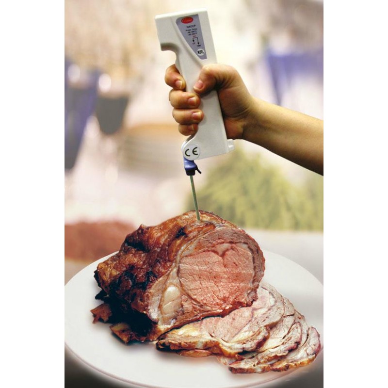 Thermomètre infrarouge avec sonde RTD en platine pour la mesure des températures de viandes. Thermomètre infrarouge avec sonde RTD en platine pour la mesure des températures de viandes.