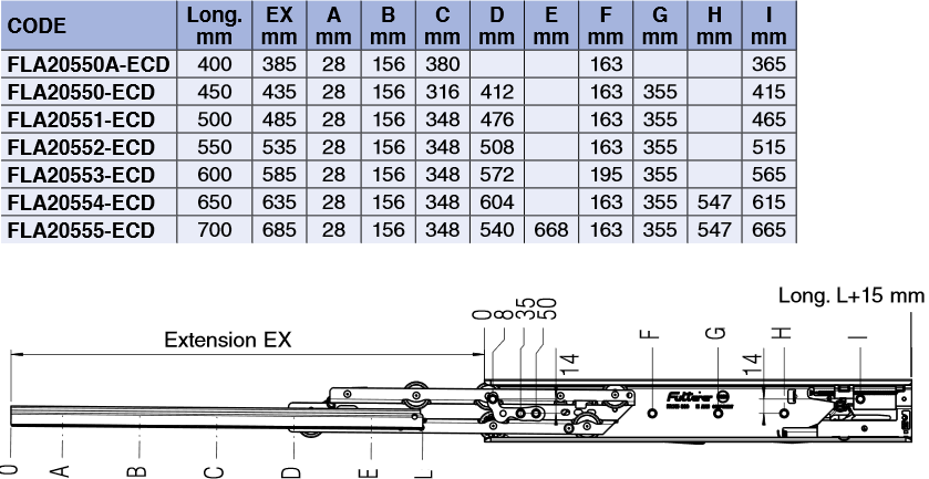 Coulisse de tiroir différentielle 60 kg extension complète